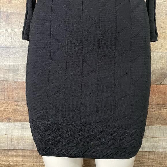 M by Missoni Open Knit V-Neck Dress Cropped Sleeves Solid Black Size XS 0 2 4 - Picture 4 of 15